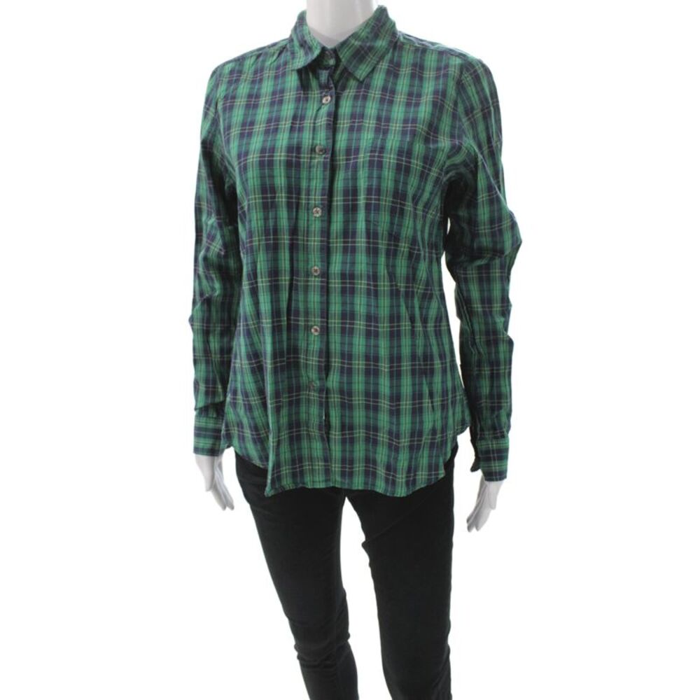 Steven Alan Womens Dark Blue Plaid Long Sleeve Button-Up Shirt Size L
